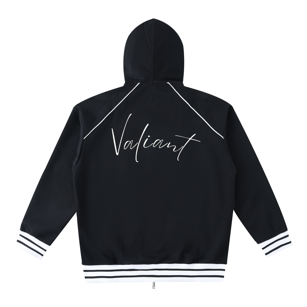 Striped Trim Zip-Up Hoodie