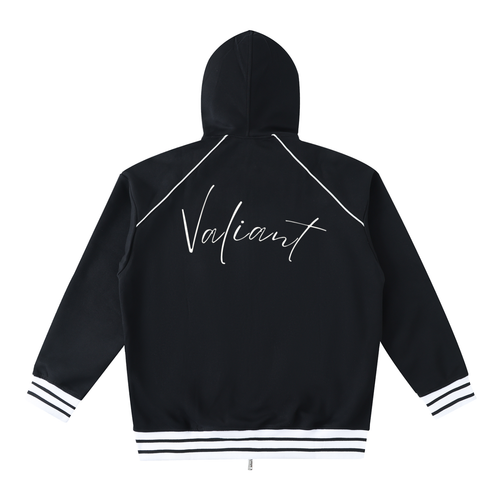 Striped Trim Zip-Up Hoodie