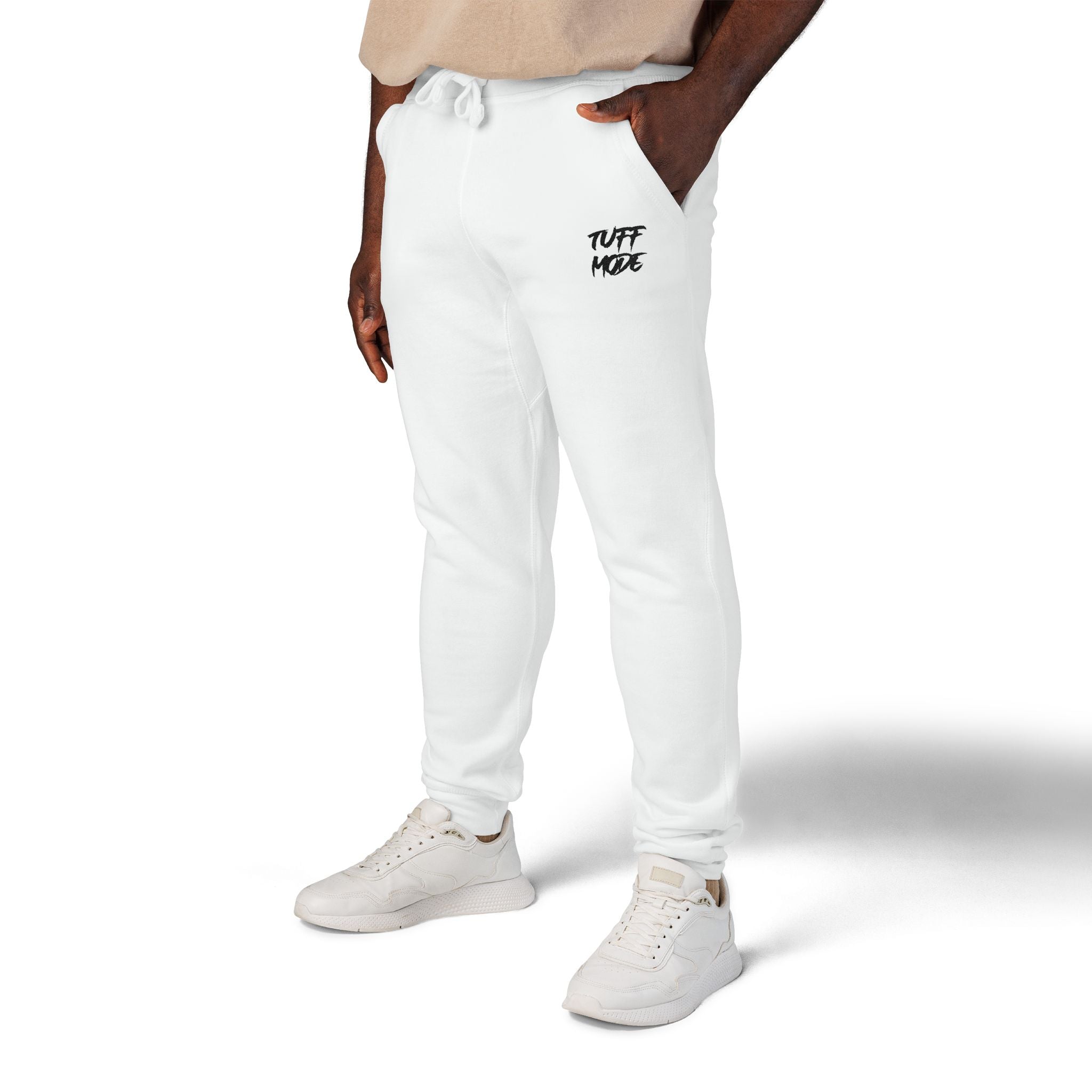 Embroidered 'Tuff Mode' Fleece Sweatpants — White Cozy Joggers