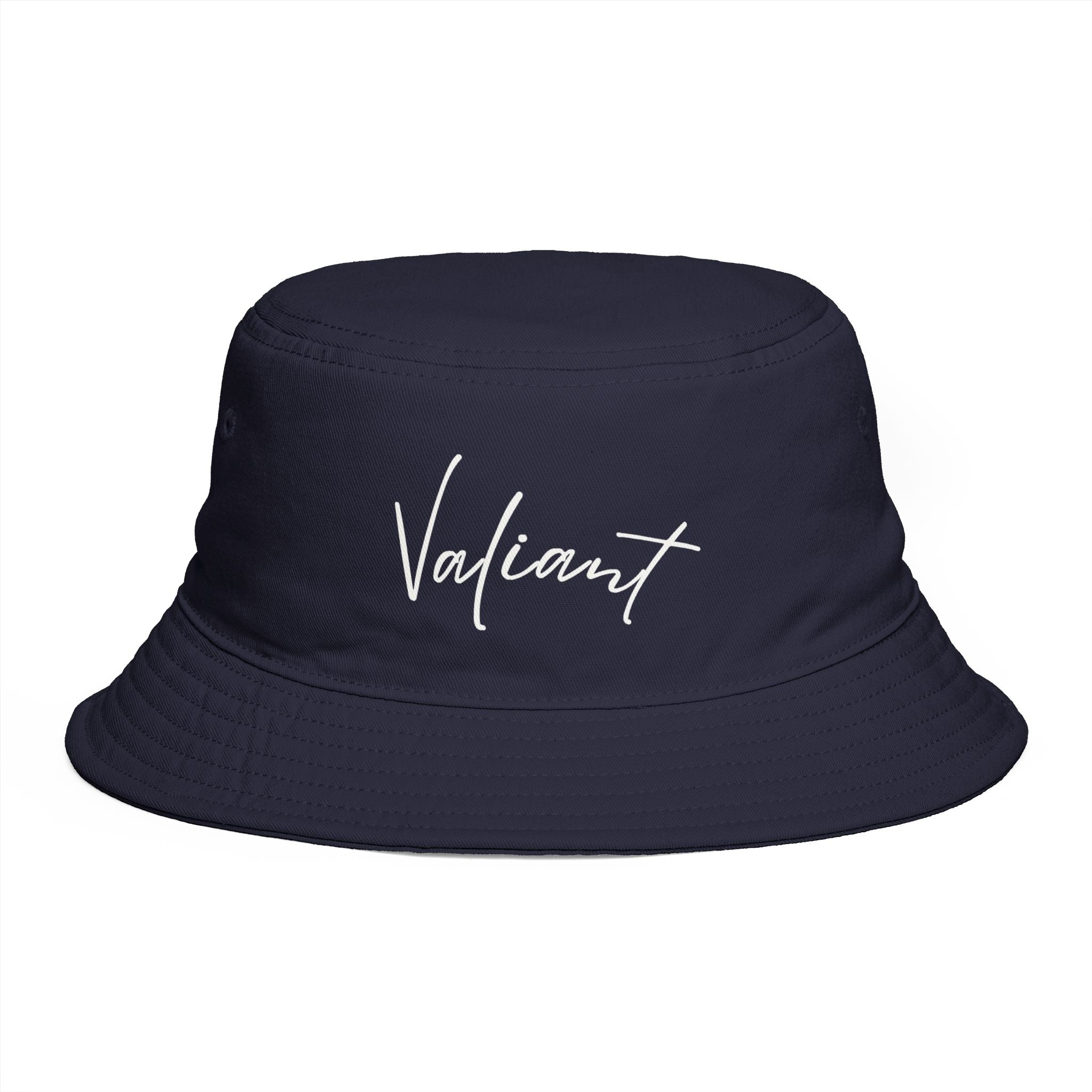 Valiant Script Bucket Hat — Black Casual Sun Hat with 'Valiant' Handwritten Logo