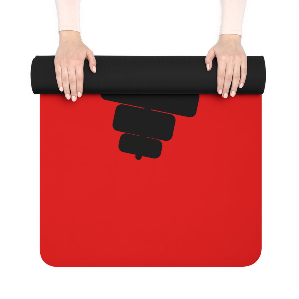 Rubber Yoga Mat — Bold Red 'Tuff Love' Barbell Fitness Mat