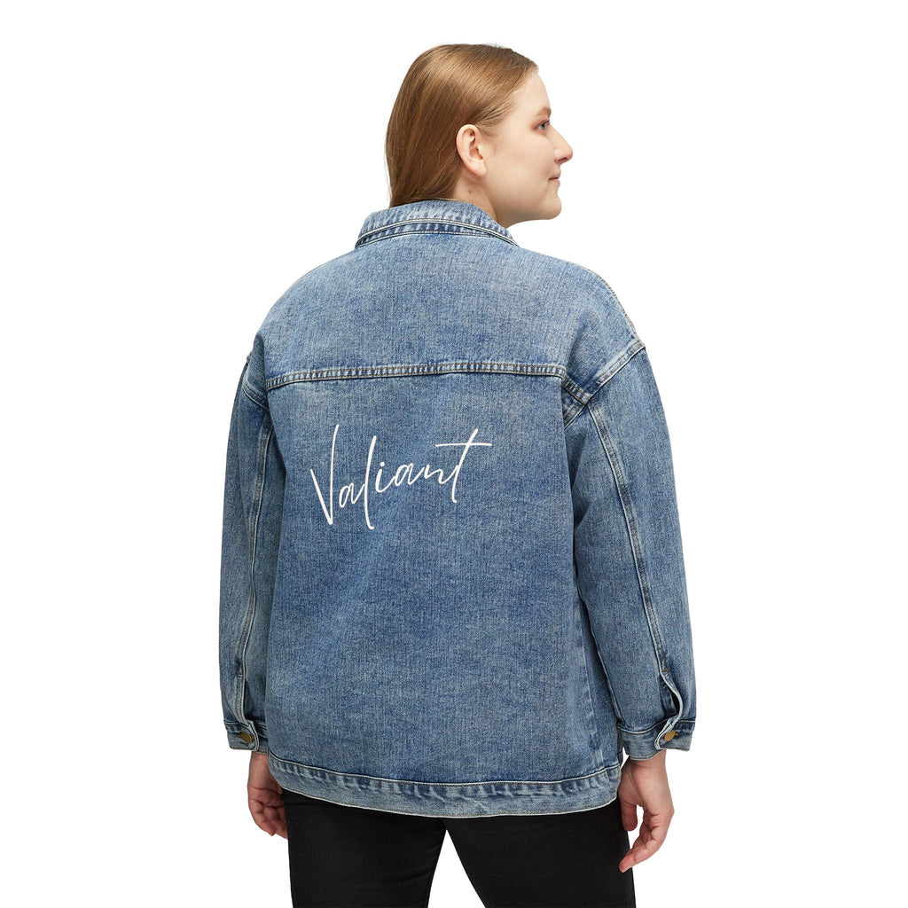 Women's Denim Jacket - 'Valiant' Script Back Graphic Jean Jacket