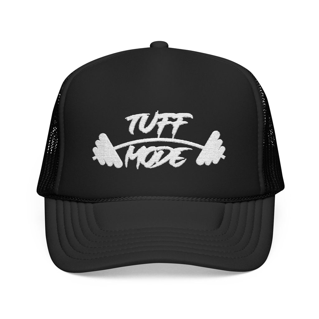 Tuff Mode Trucker Hat — Fitness Foam Mesh Cap with Barbell Graphic