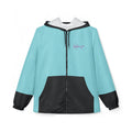 Aqua Breeze Windbreaker Jacket – Lightweight Hooded Zip-Up with Black Contrast Pockets