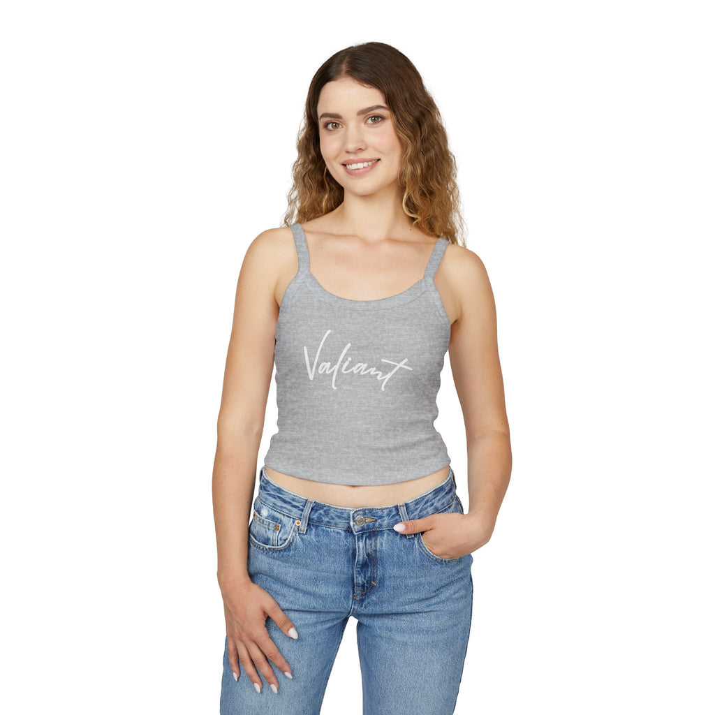 Valiant Script Spaghetti Strap Tank Top — Feminine Casual Crop
