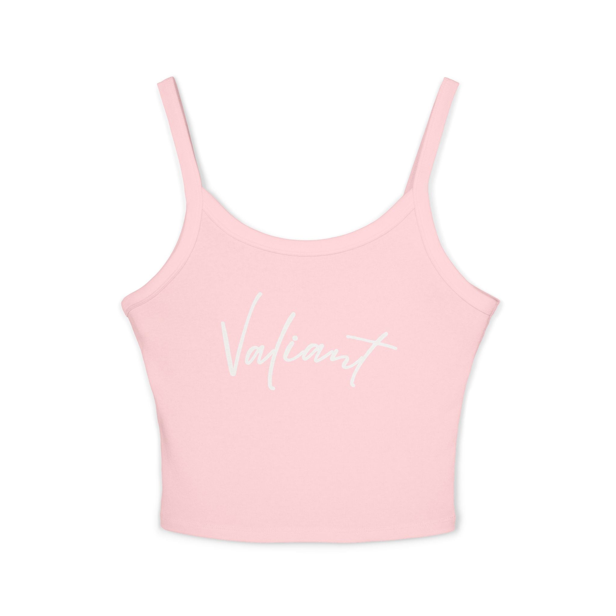 Valiant Script Spaghetti Strap Tank Top — Feminine Casual Crop