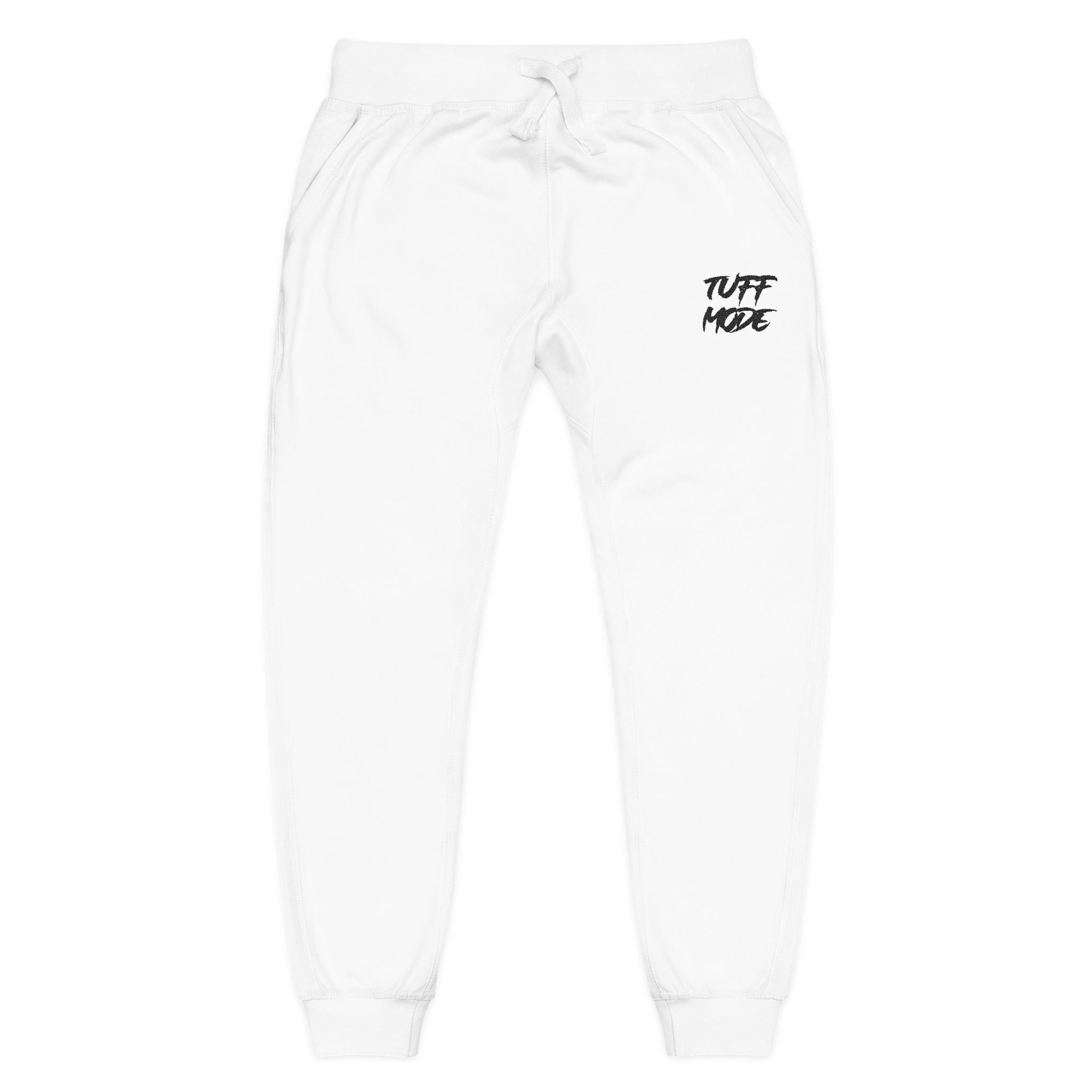 Embroidered 'Tuff Mode' Fleece Sweatpants — White Cozy Joggers