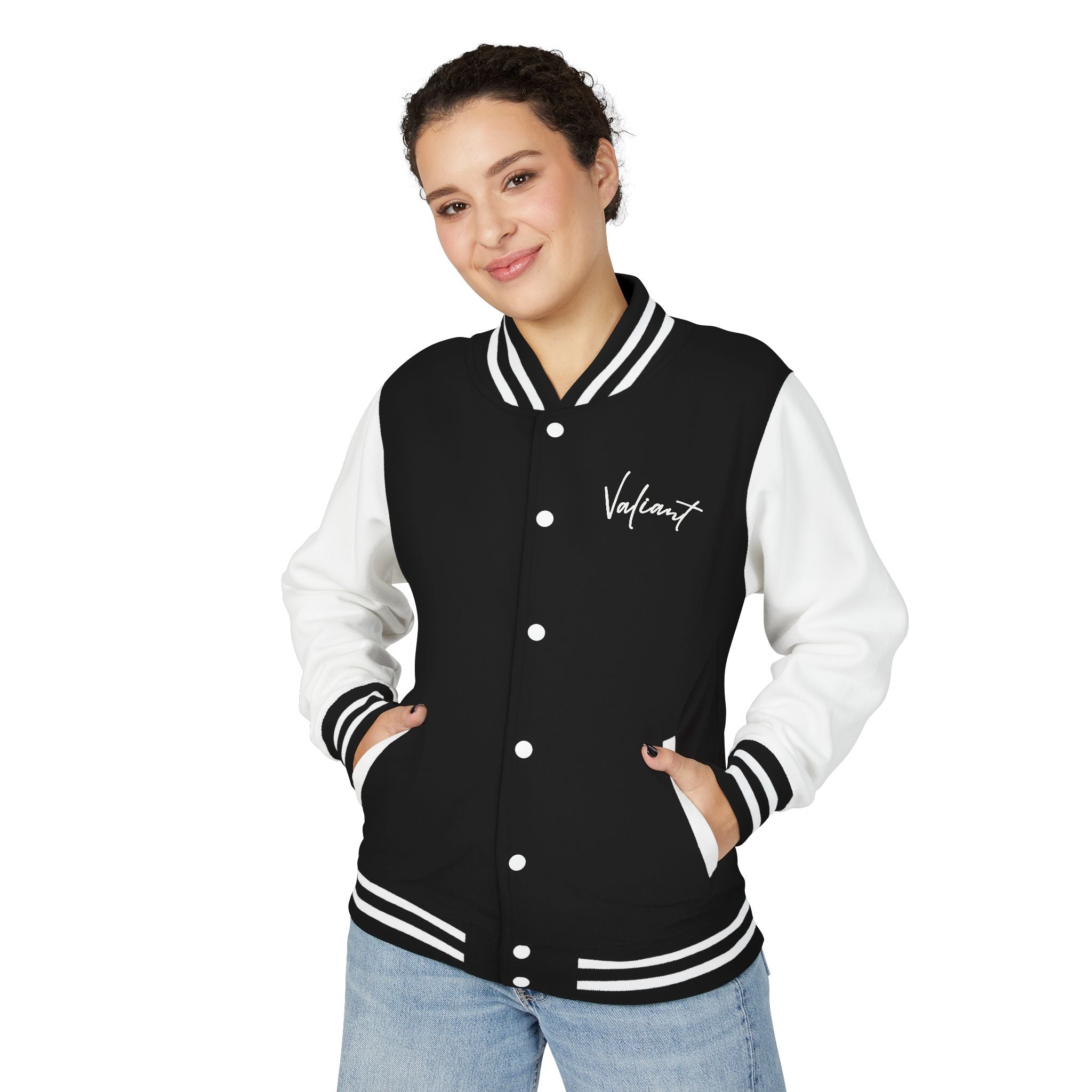 Letterman Jacket — 'Valiant Design' Script Logo with Monochrome American Flag