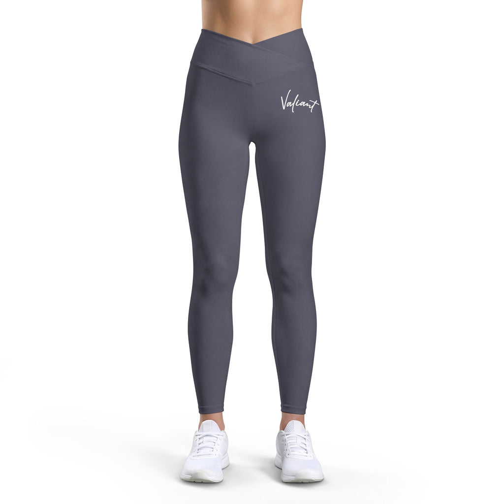 Women’s Luxe Leggings — Black V-Waist High-Rise Leggings with White Signature Logo