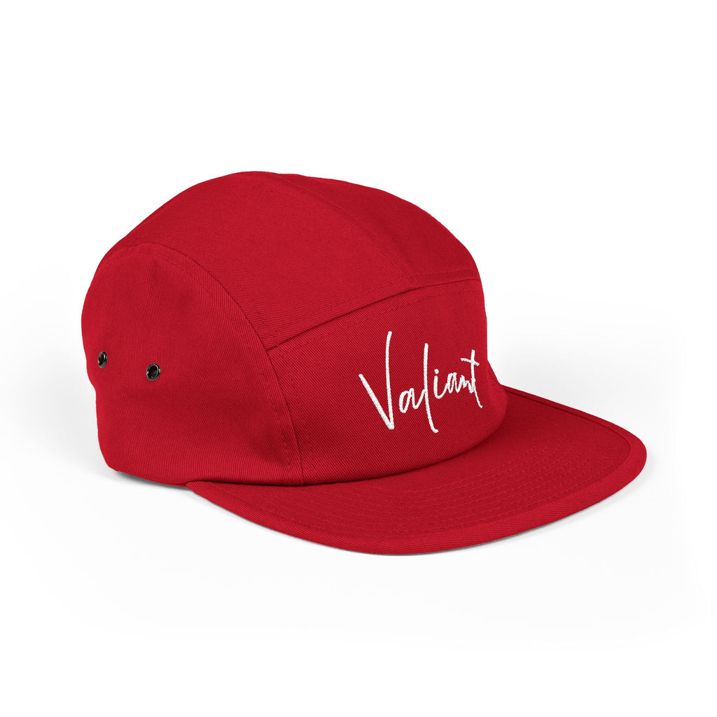 Valiant Embroidered 5-Panel Cap — Olive Casual Script Hat