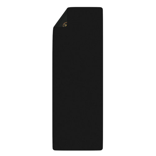 Black Rubber Yoga Mat with Gold Crest Pattern — Non‑Slip Fitness & Pilates Mat