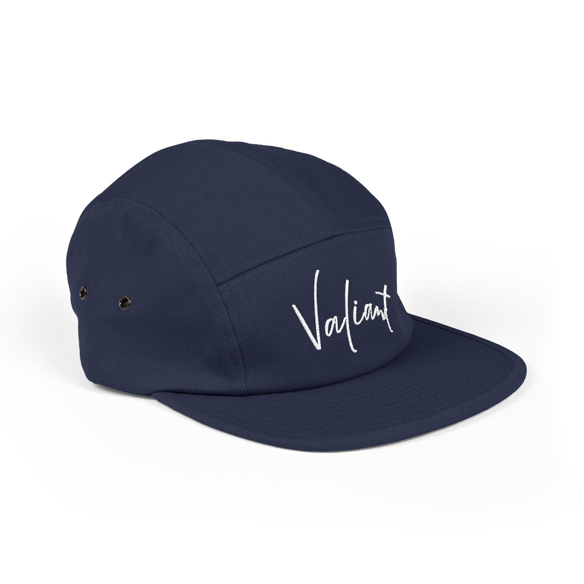 Valiant Embroidered 5-Panel Cap — Olive Casual Script Hat