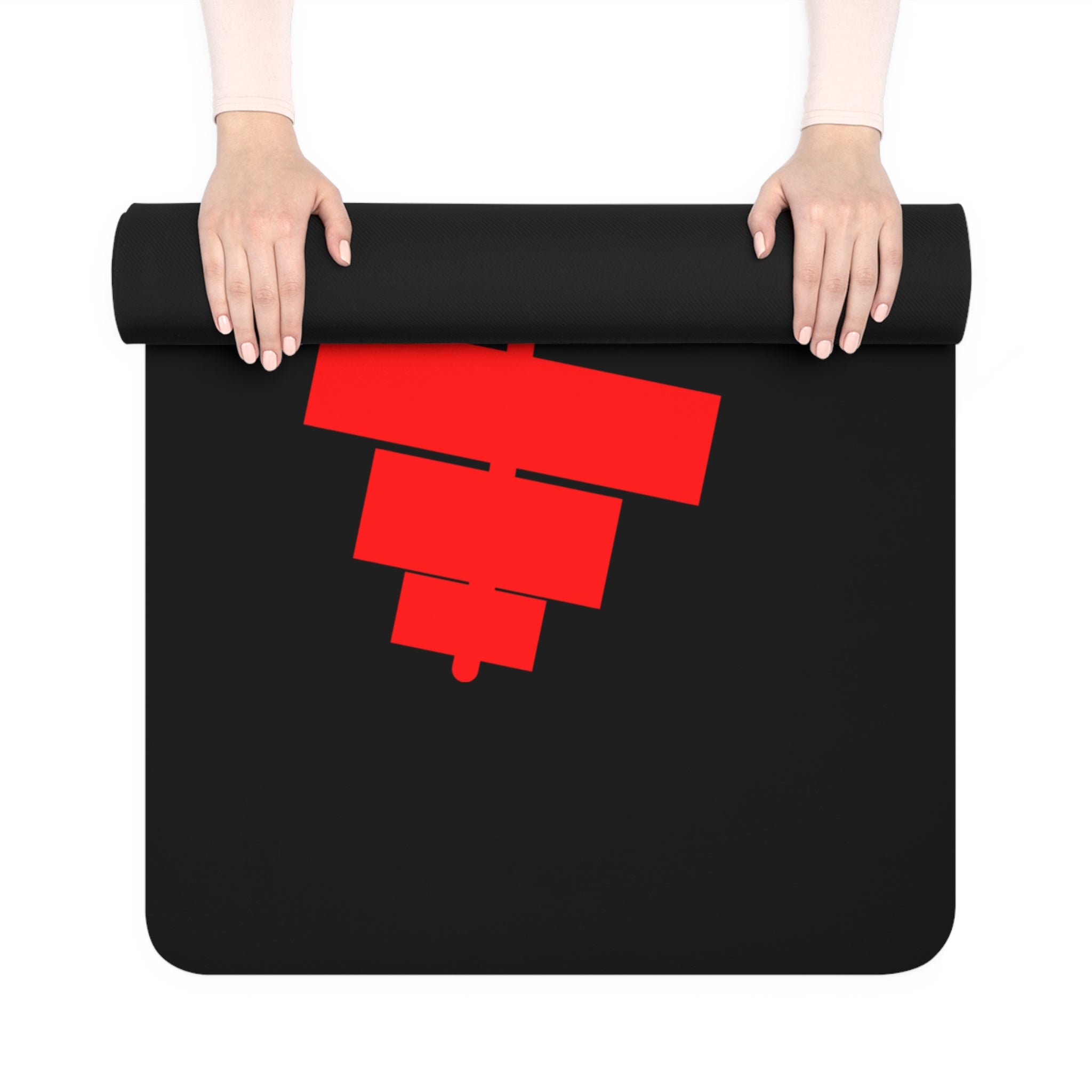 Rubber Yoga Mat — Bold Red 'Tuff Morn' Barbell Design for Strength Training & Yoga