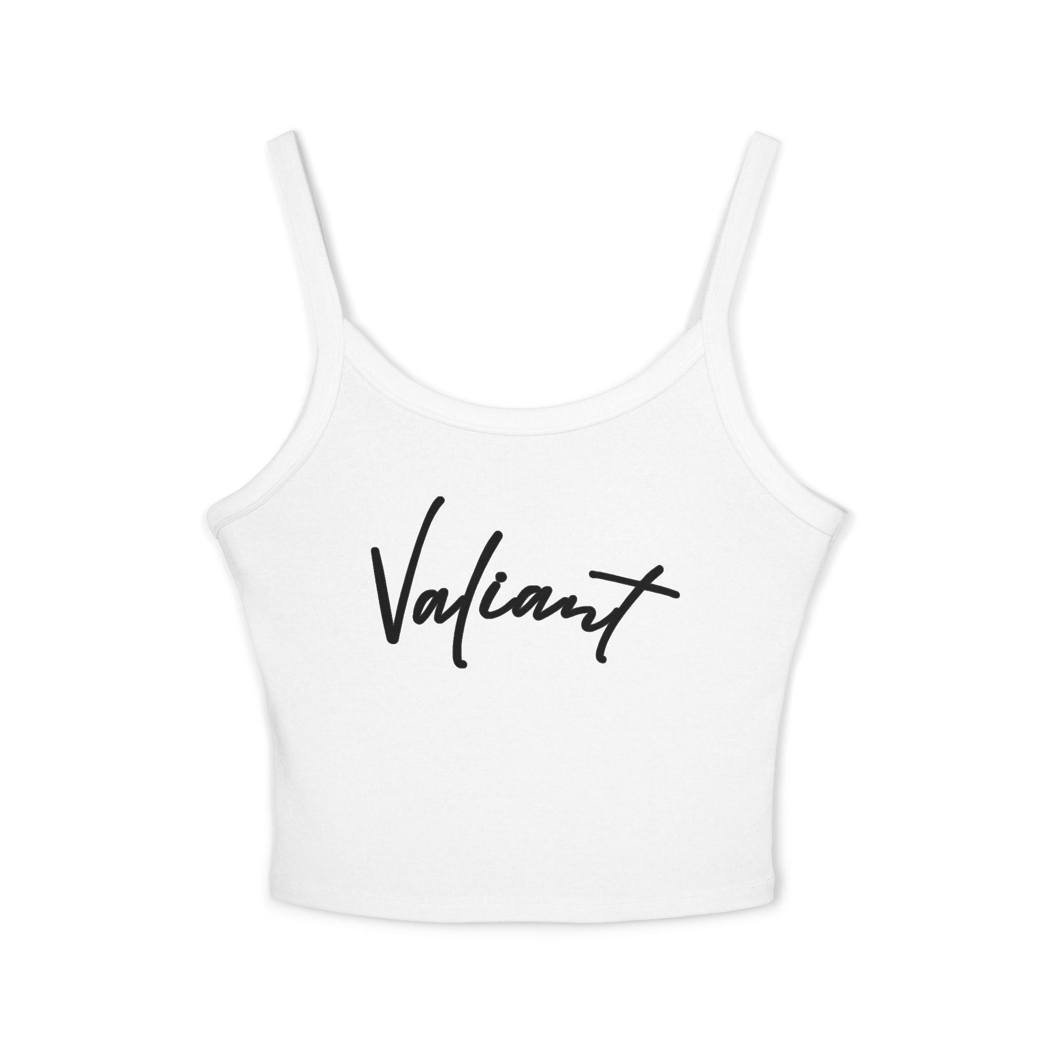 Valiant Script Crop Tank Top — Women’s Spaghetti Strap Graphic Tank