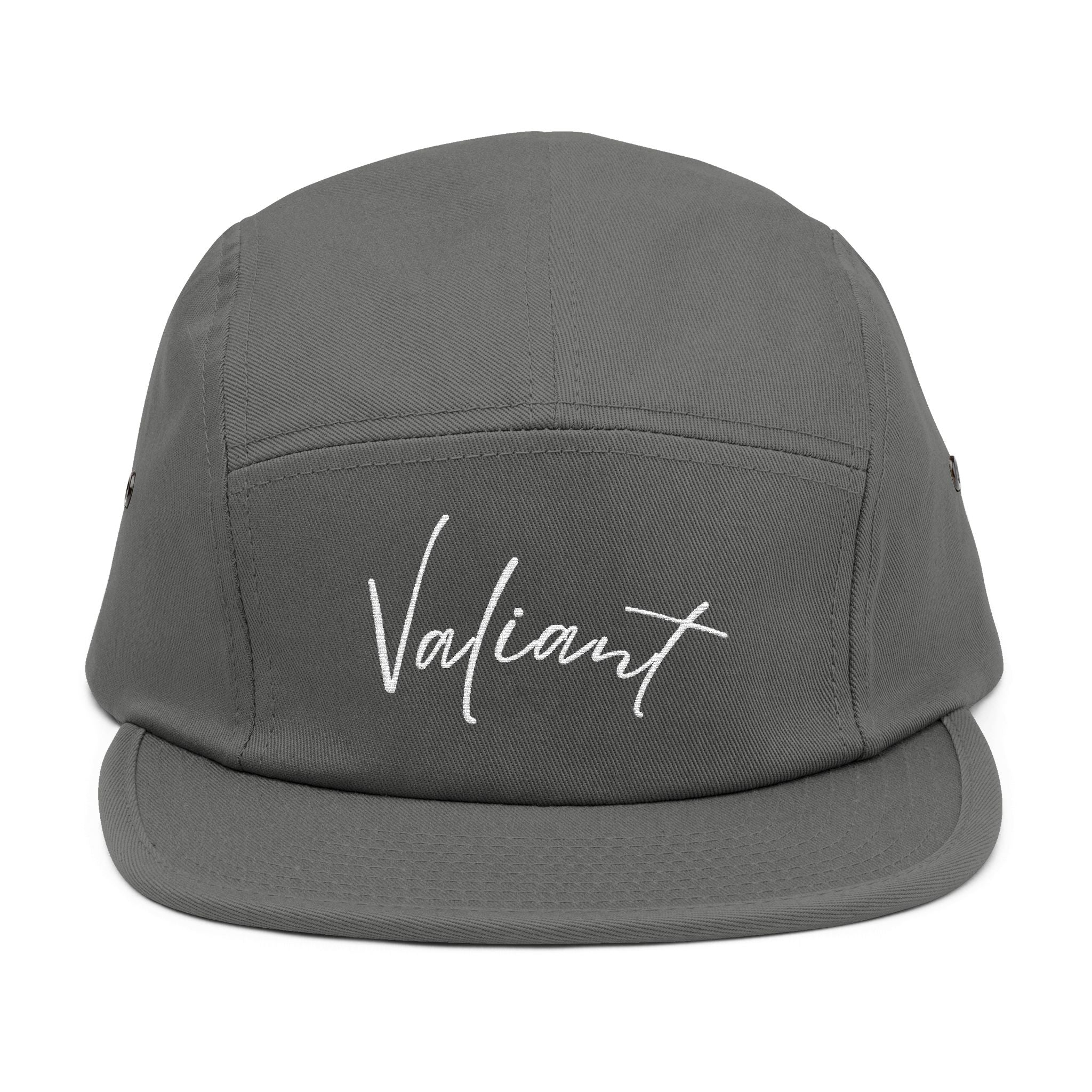 Valiant Embroidered 5-Panel Cap — Olive Casual Script Hat