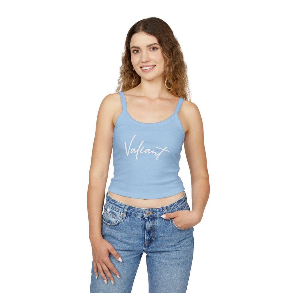 Valiant Script Spaghetti Strap Tank Top — Feminine Casual Crop