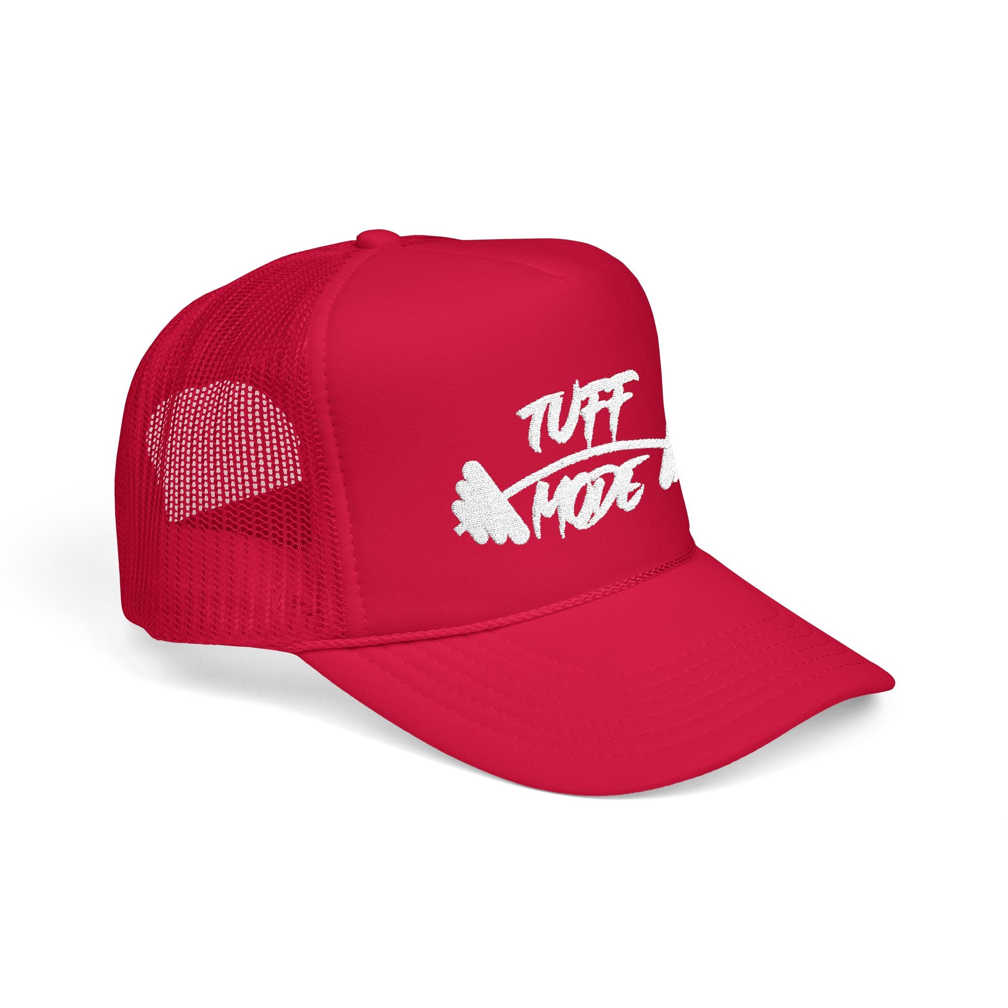 Tuff Mode Trucker Hat — Fitness Foam Mesh Cap with Barbell Graphic