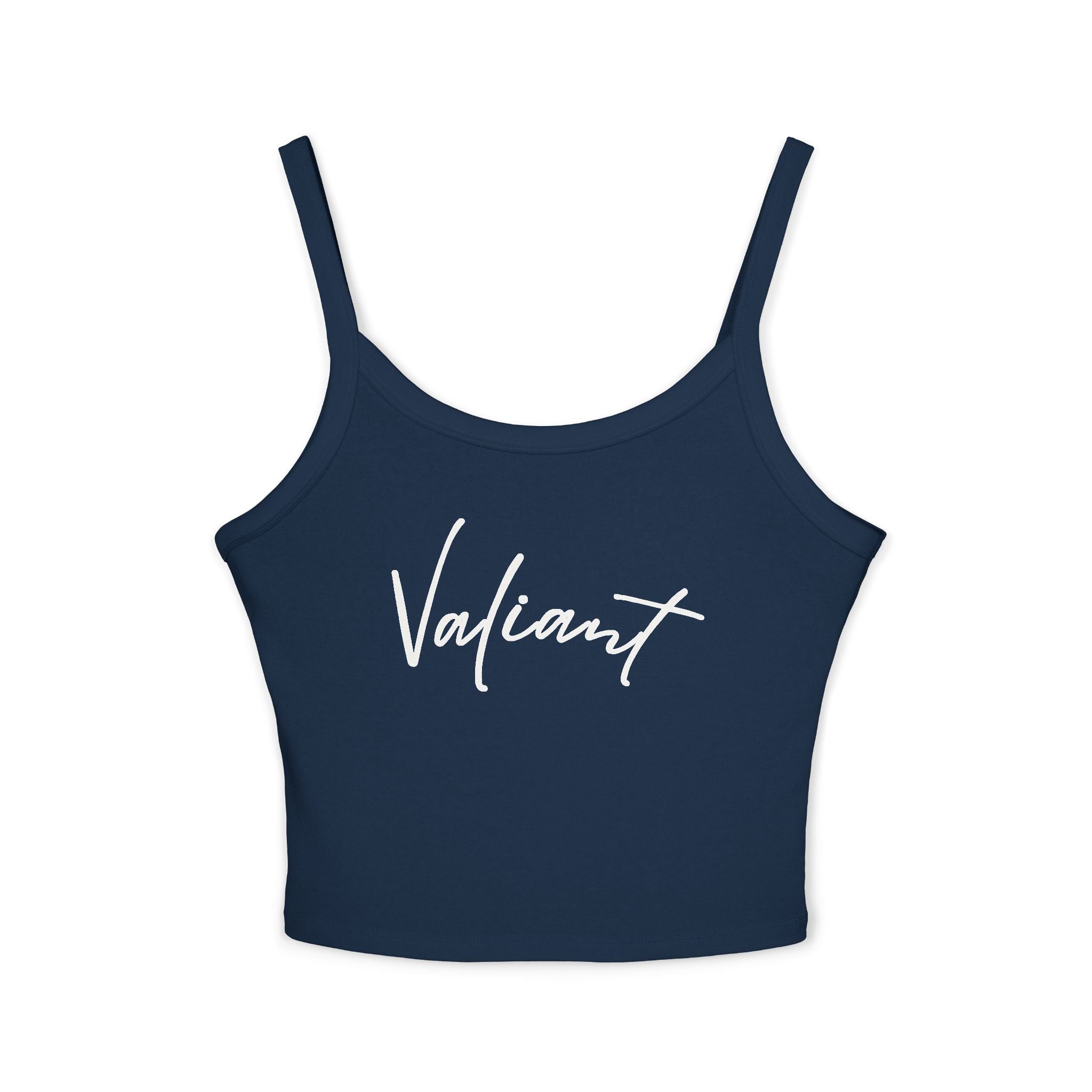 Valiant Script Spaghetti Strap Tank Top — Feminine Casual Crop