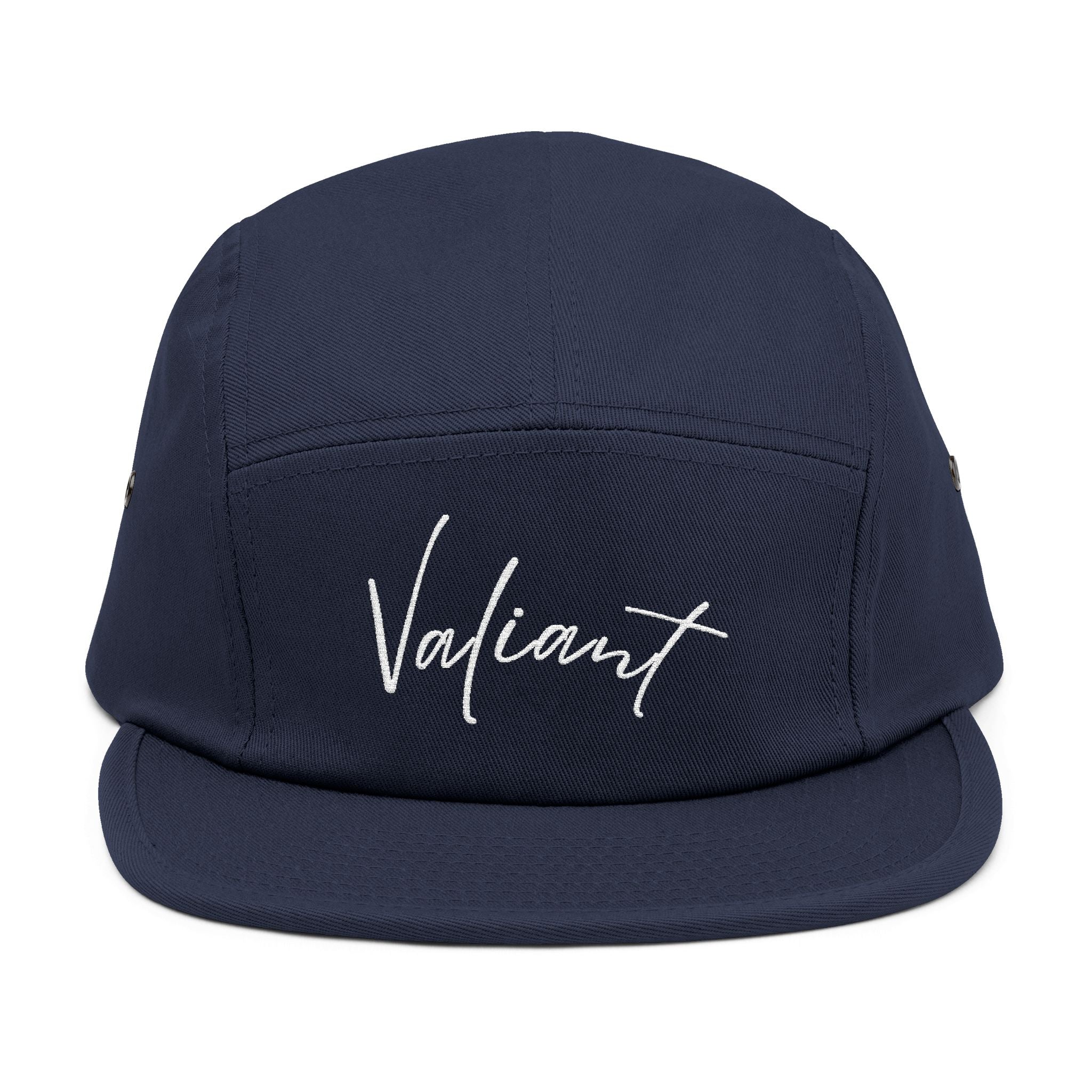 Valiant Embroidered 5-Panel Cap — Olive Casual Script Hat