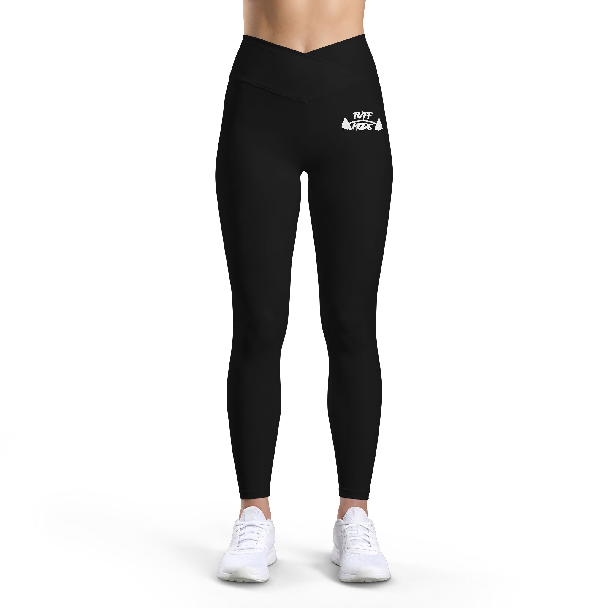 Women’s Luxe Leggings — Black High-Waist Yoga Leggings with Small White 'Tuff Mode' Graphic