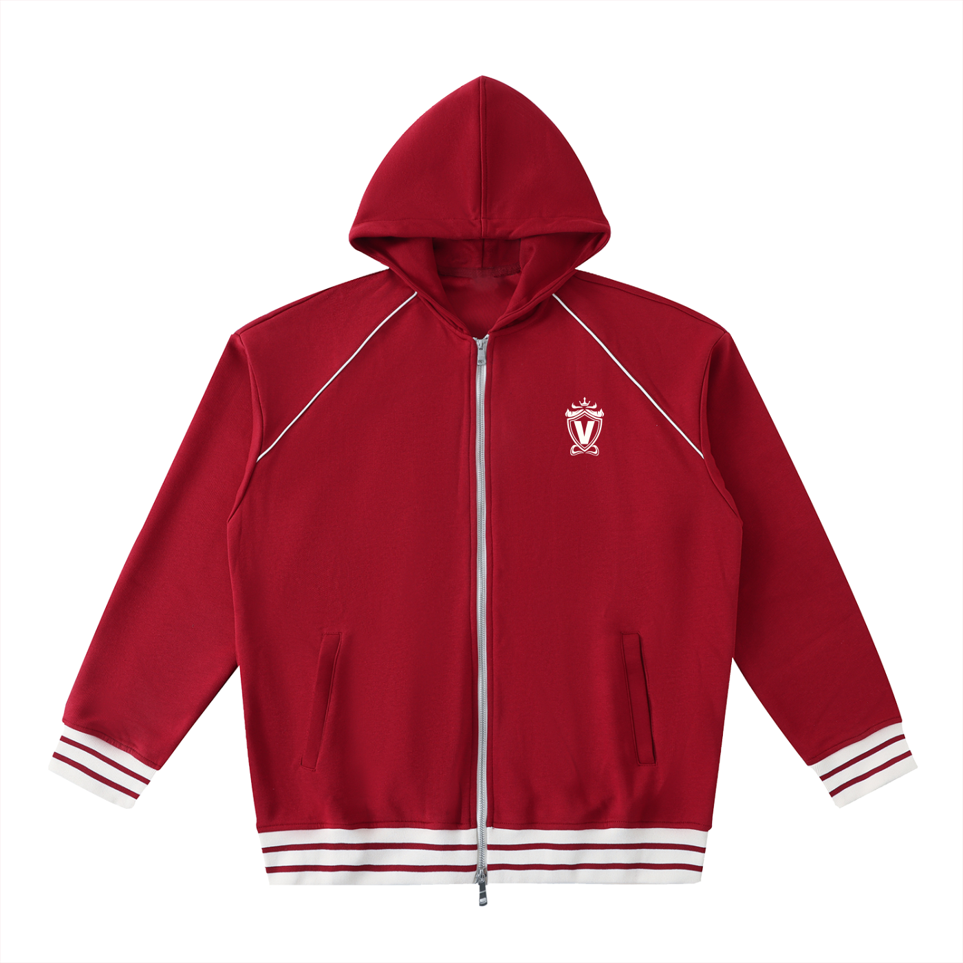 Striped Trim Zip-Up Hoodie