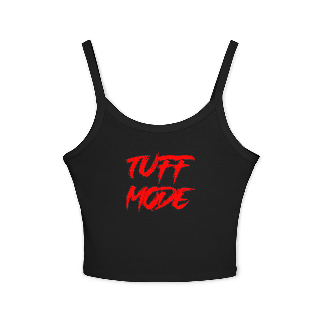 Tuff Mode Crop Tank — "Tuff Mode" Red Brush Script Women's Spaghetti Strap Tank