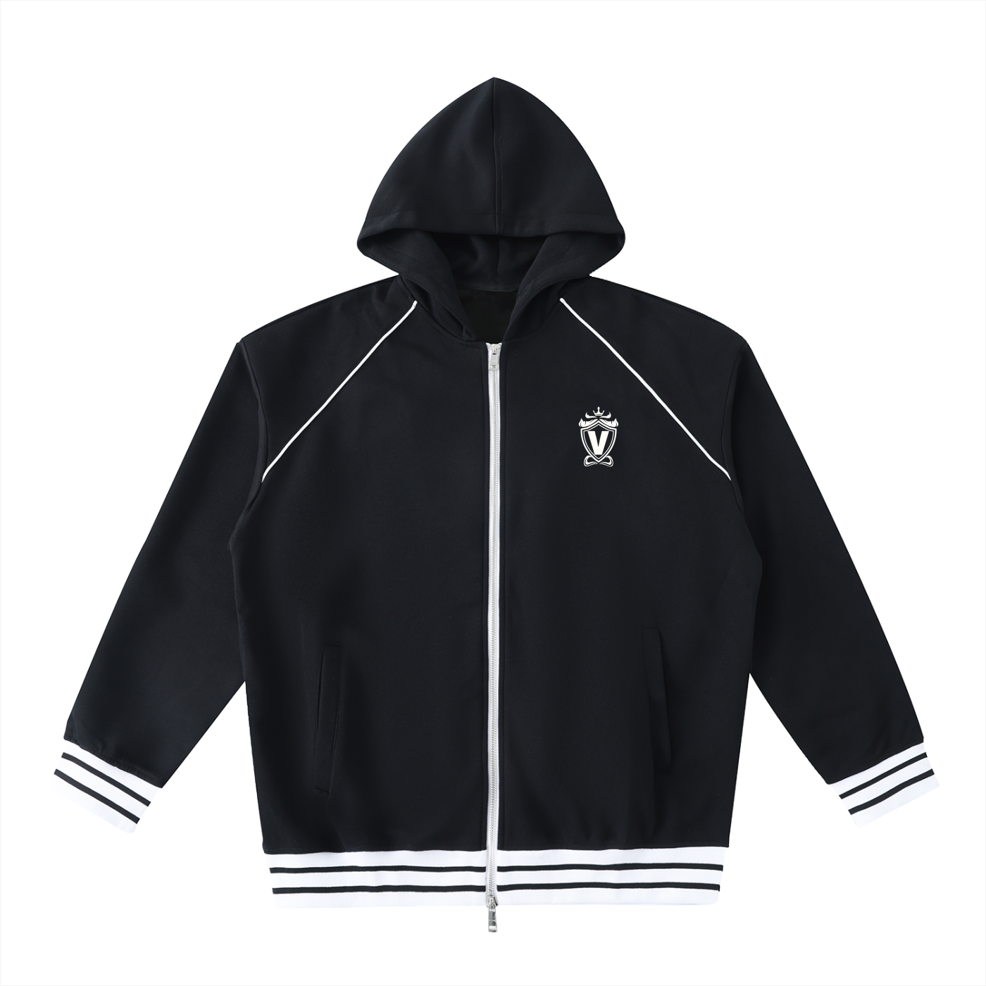Striped Trim Zip-Up Hoodie