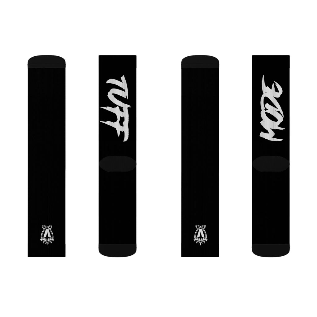 Black Sublimation Socks with White 'Tuff Mode' Script – Athletic Crew Socks