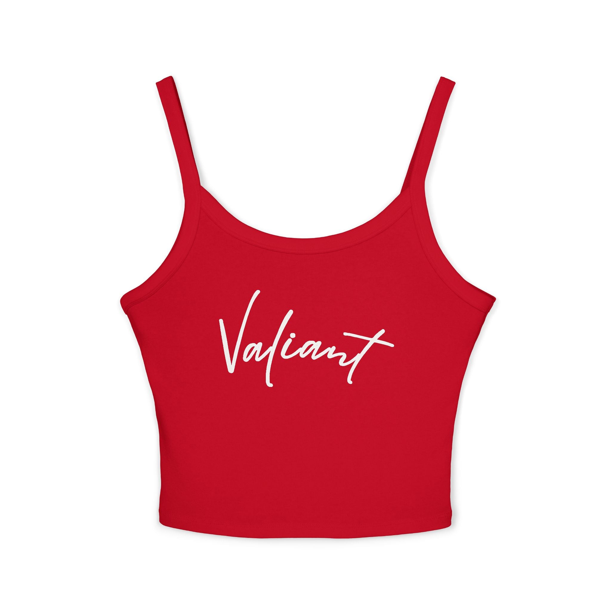 Valiant Script Spaghetti Strap Tank Top — Feminine Casual Crop