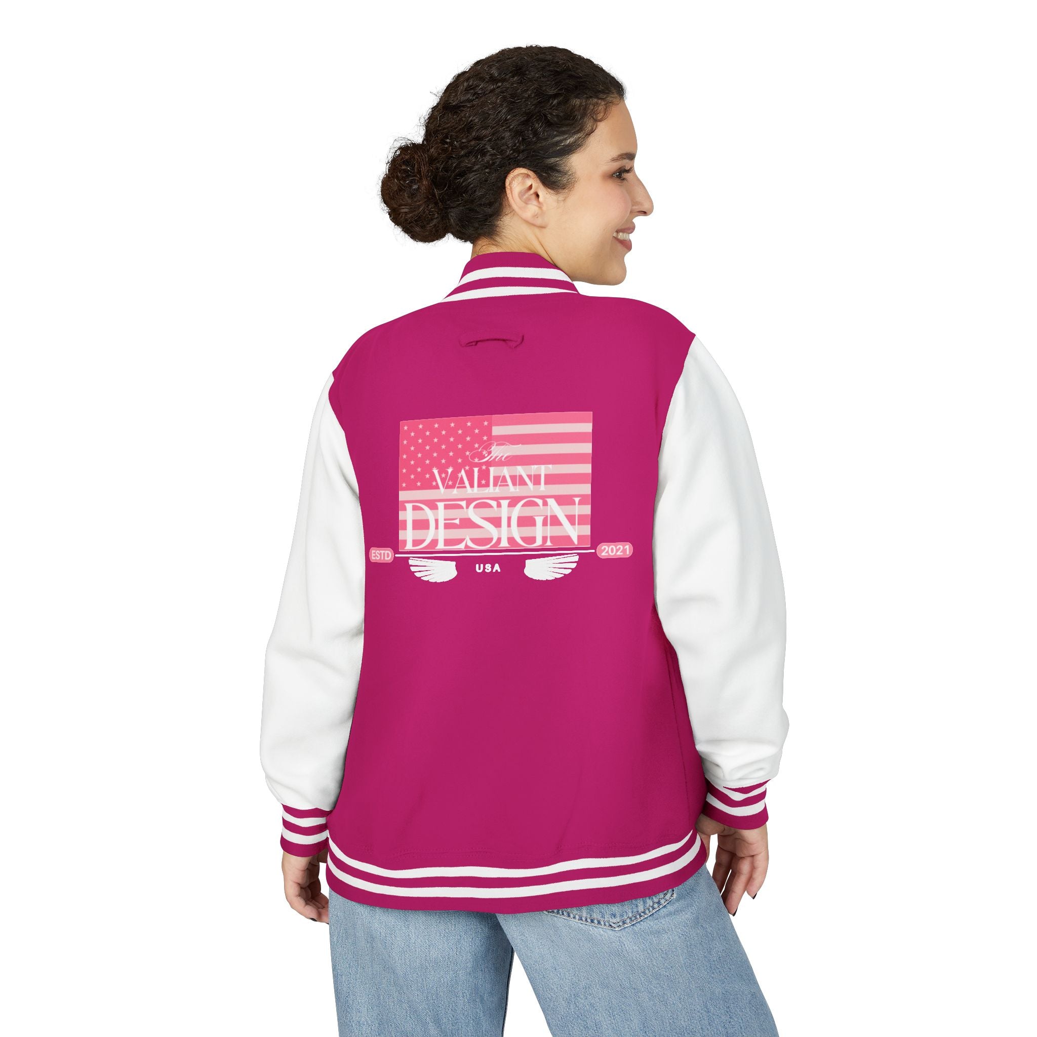 Letterman Jacket — Pink American Flag Skateboard Varsity Jacket
