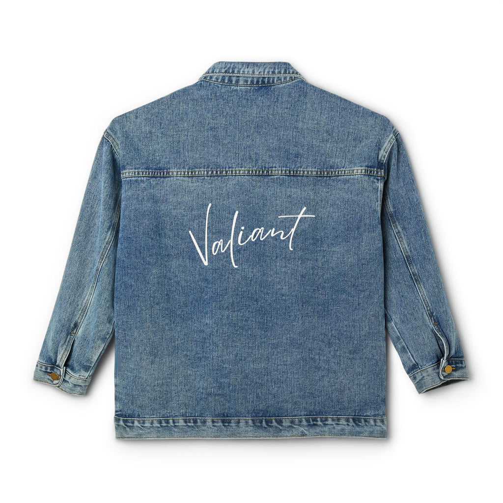 Women's Denim Jacket - 'Valiant' Script Back Graphic Jean Jacket