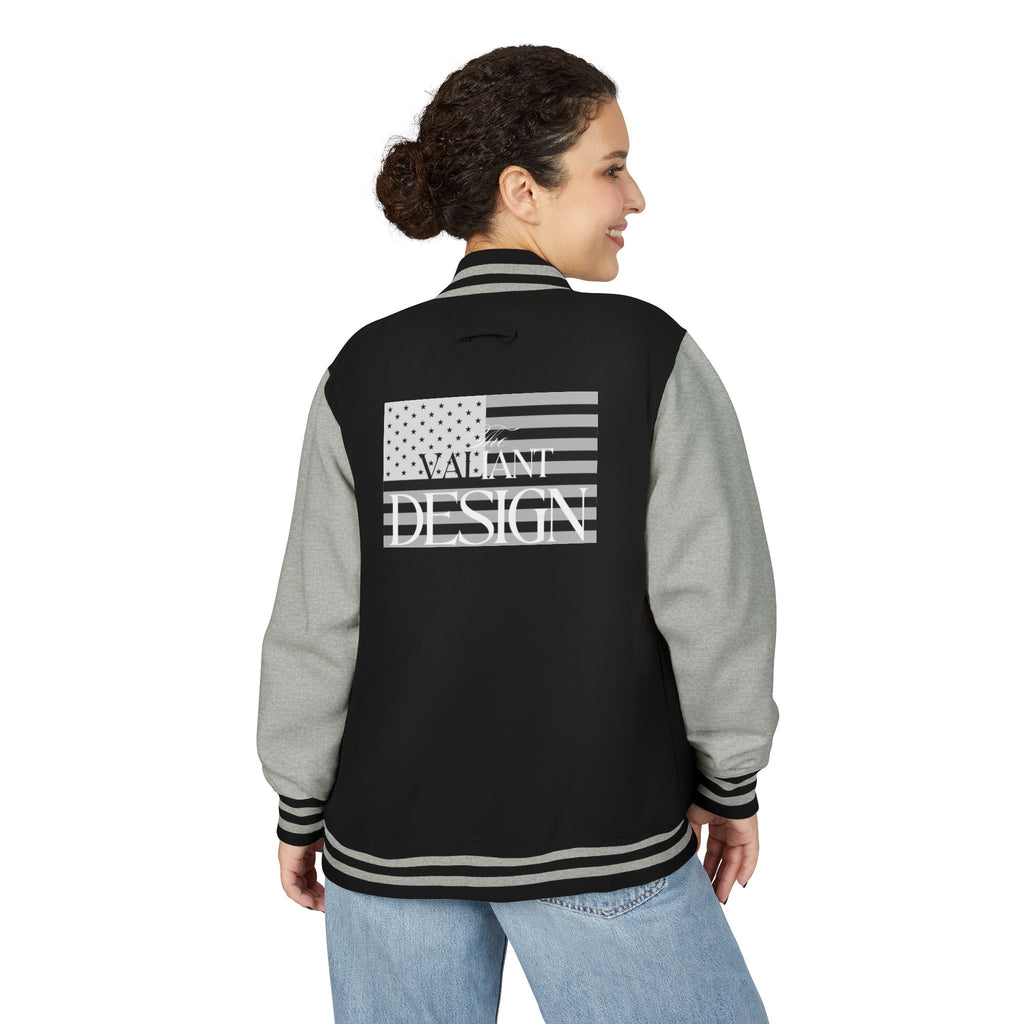 Letterman Jacket — 'Valiant Design' Script Logo with Monochrome American Flag