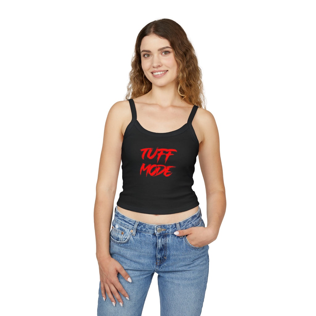 Tuff Mode Crop Tank — "Tuff Mode" Red Brush Script Women's Spaghetti Strap Tank