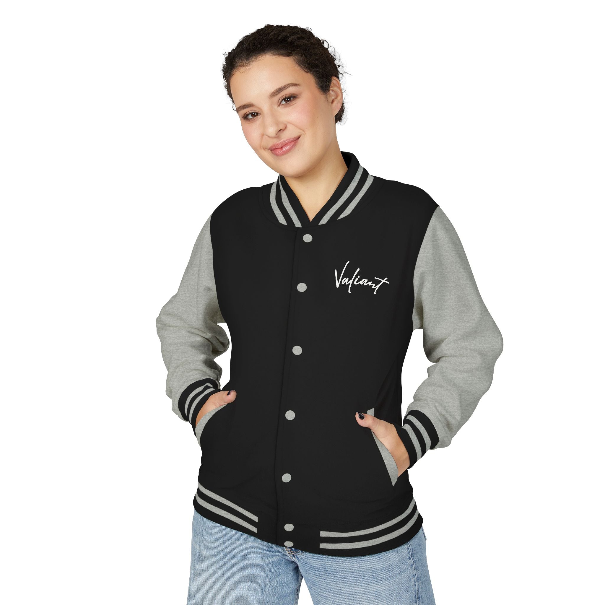 Letterman Jacket — 'Valiant Design' Script Logo with Monochrome American Flag