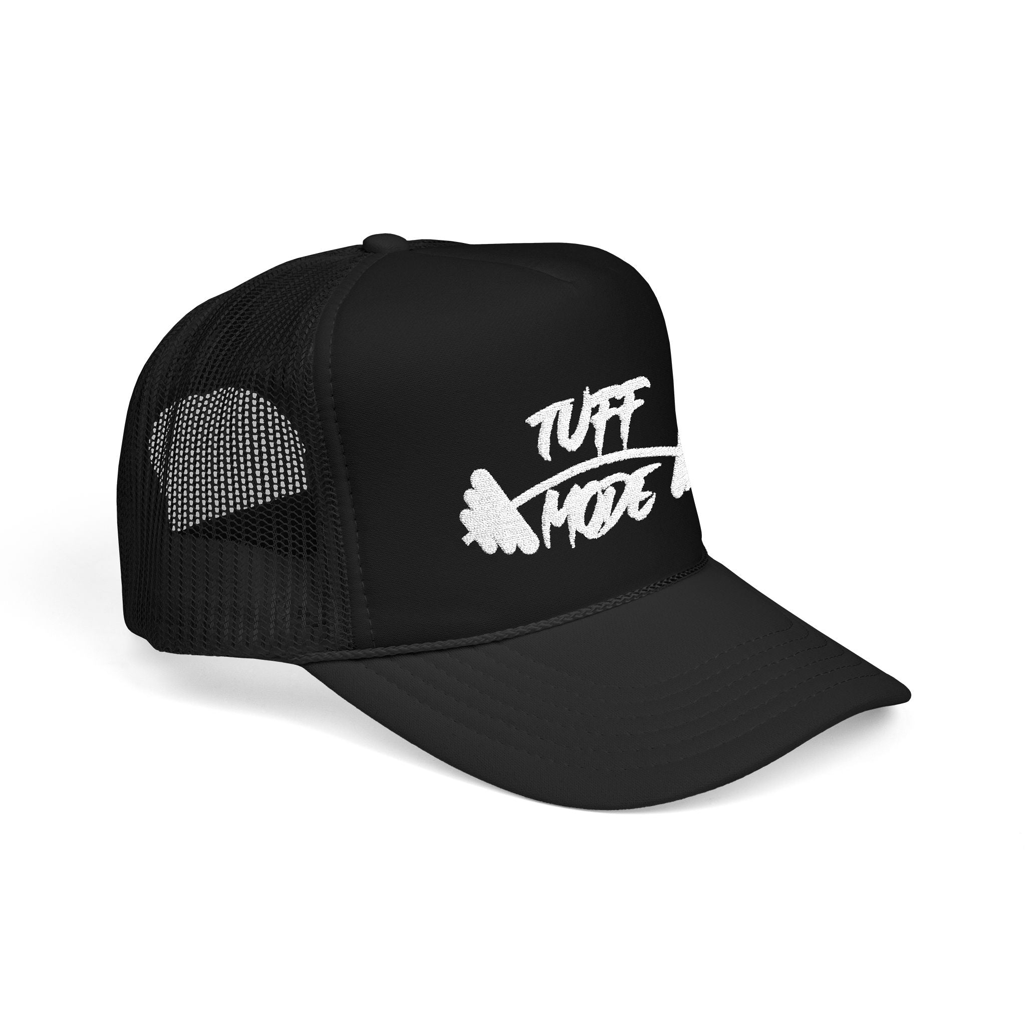 Tuff Mode Trucker Hat — Fitness Foam Mesh Cap with Barbell Graphic