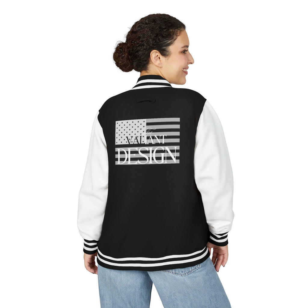 Letterman Jacket — 'Valiant Design' Script Logo with Monochrome American Flag