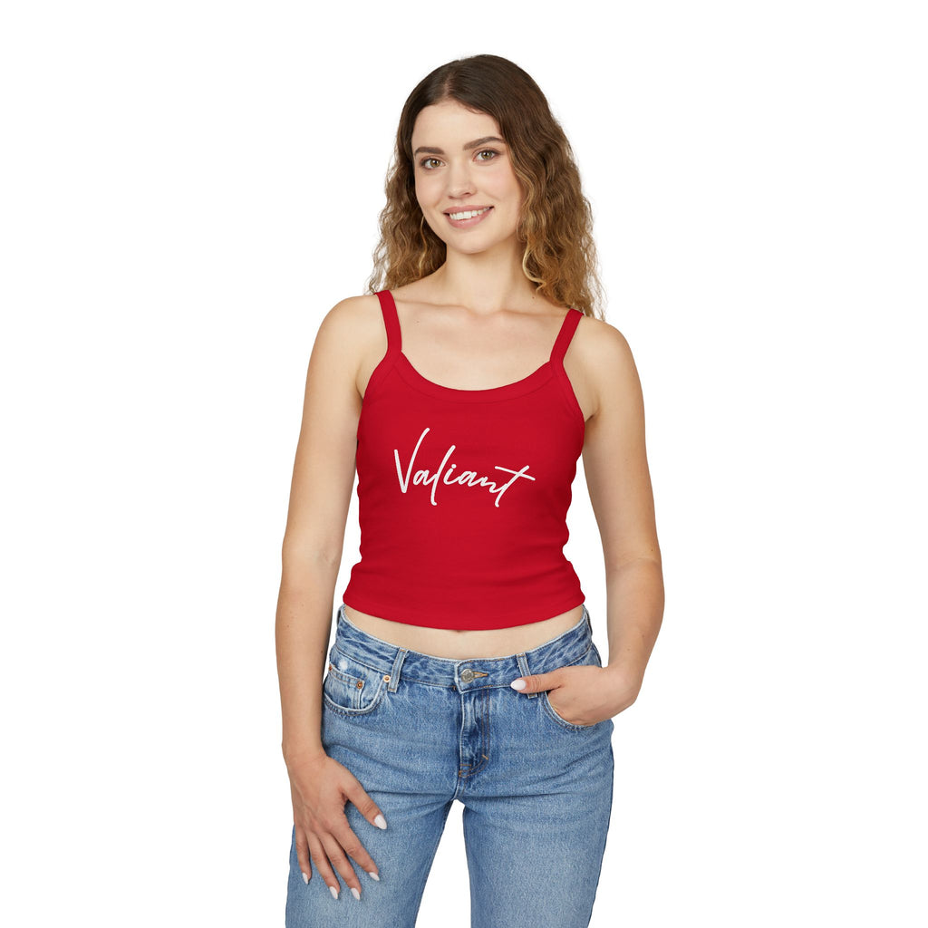 Valiant Script Spaghetti Strap Tank Top — Feminine Casual Crop