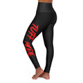 Black High-Waist Yoga Leggings with Red Script Accent