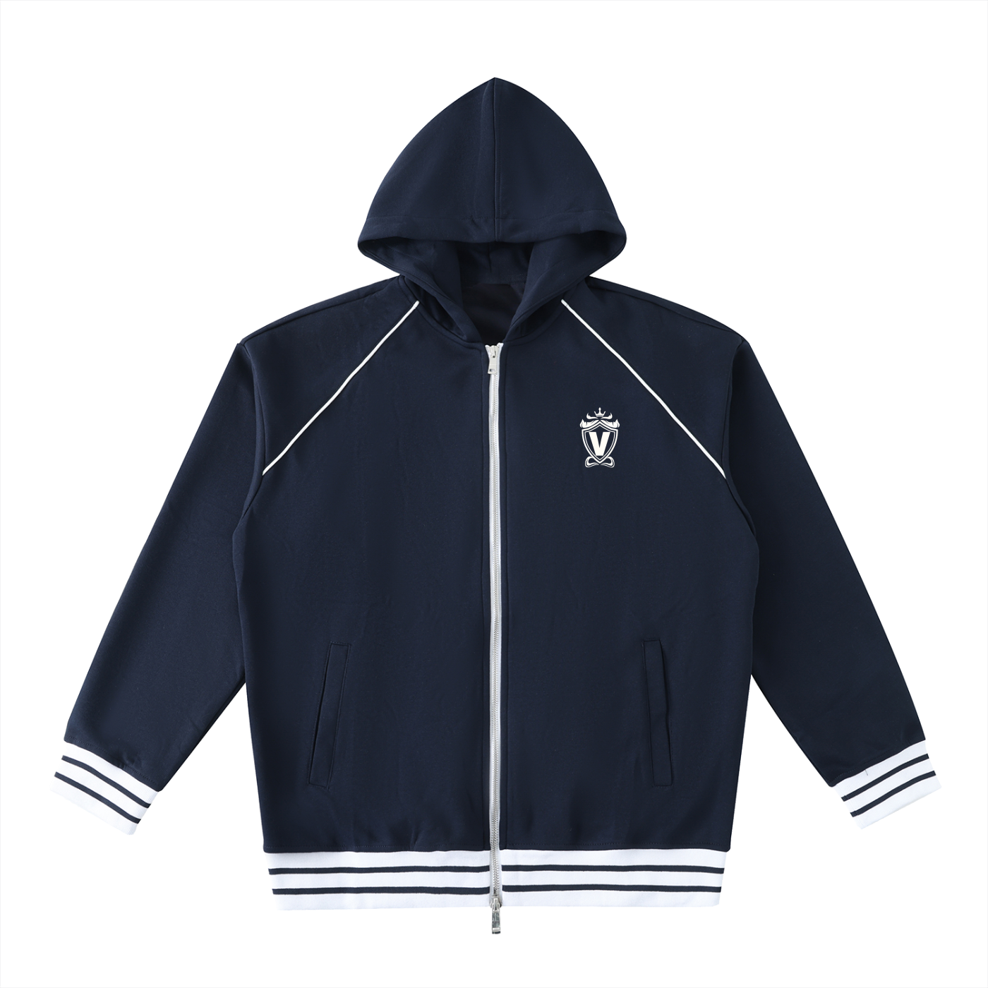 Striped Trim Zip-Up Hoodie