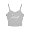 Valiant Script Spaghetti Strap Tank Top — Feminine Casual Crop