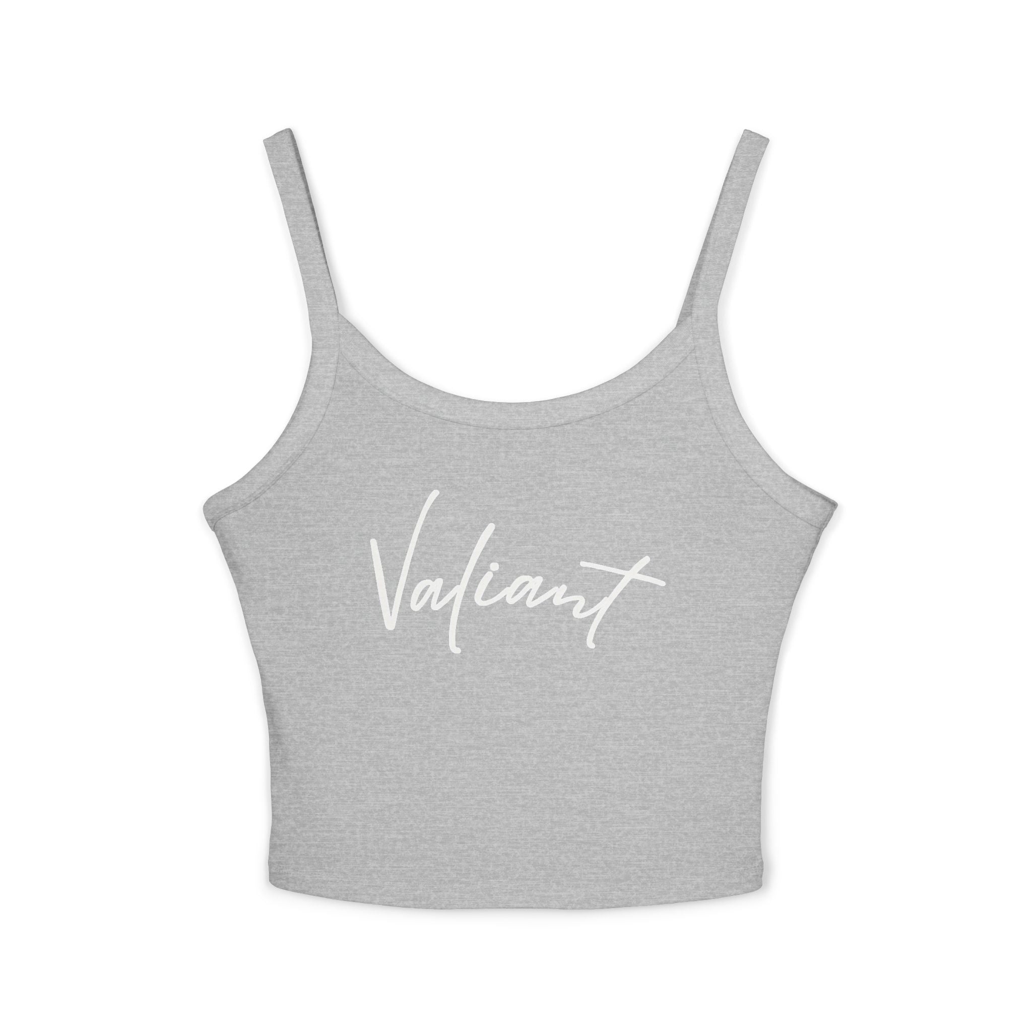 Valiant Script Spaghetti Strap Tank Top — Feminine Casual Crop