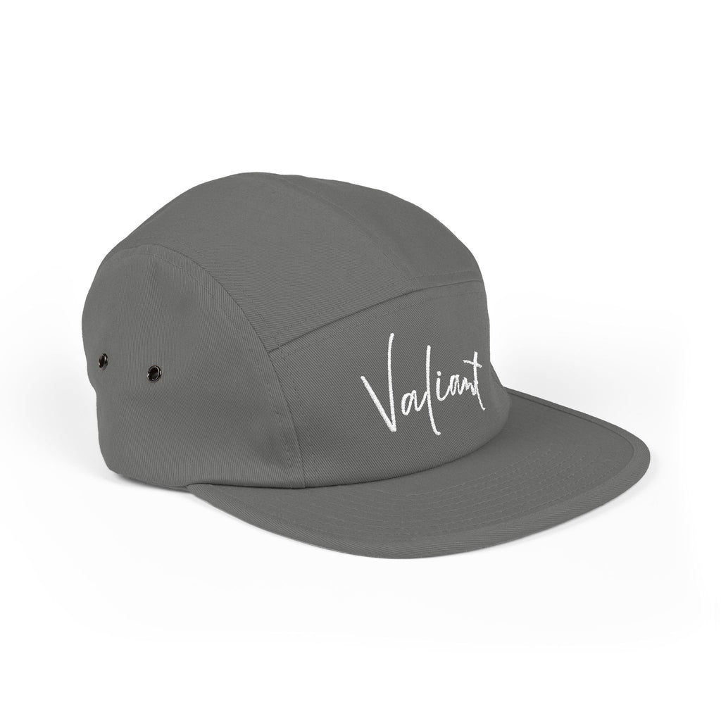 Valiant Embroidered 5-Panel Cap — Olive Casual Script Hat