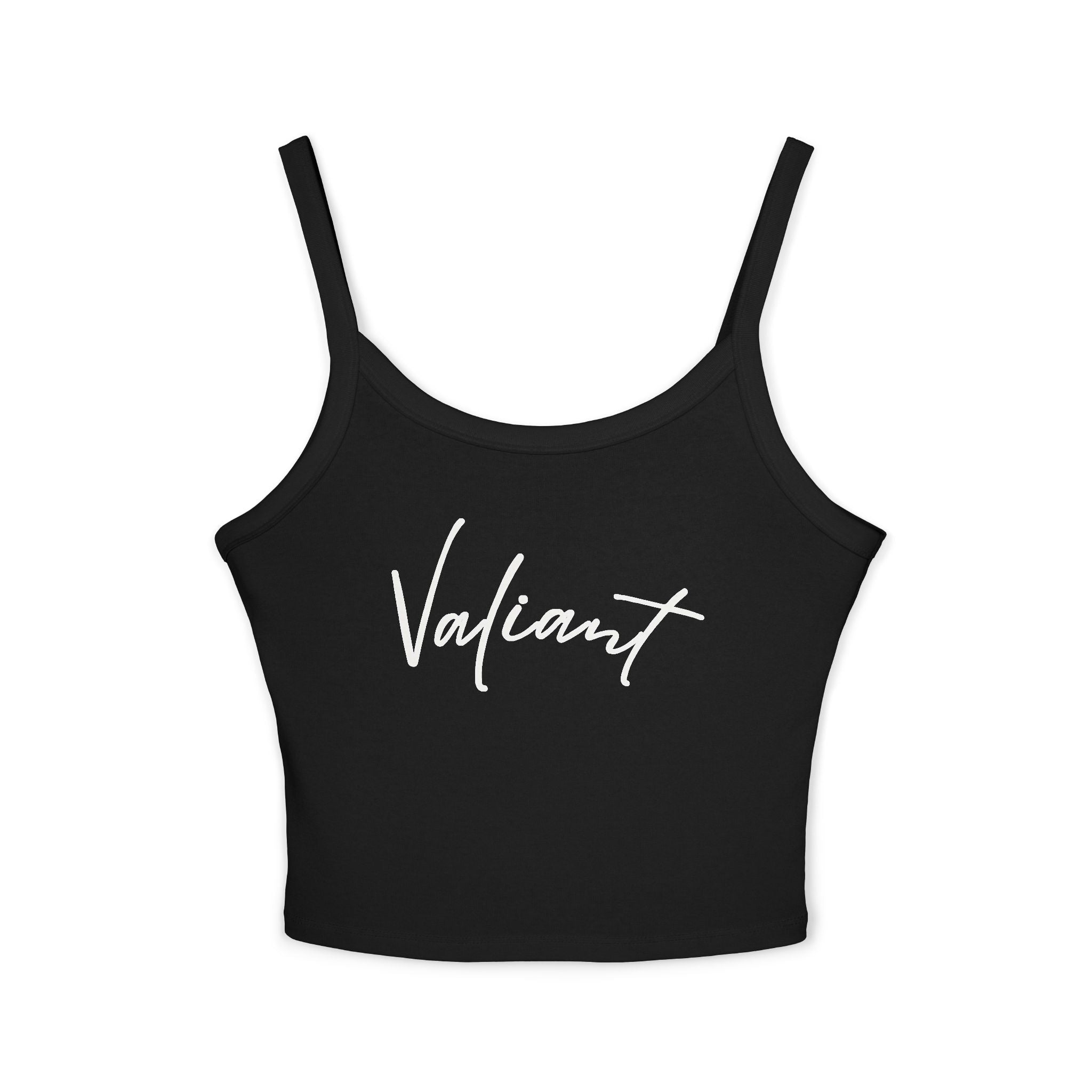Valiant Script Spaghetti Strap Tank Top — Feminine Casual Crop