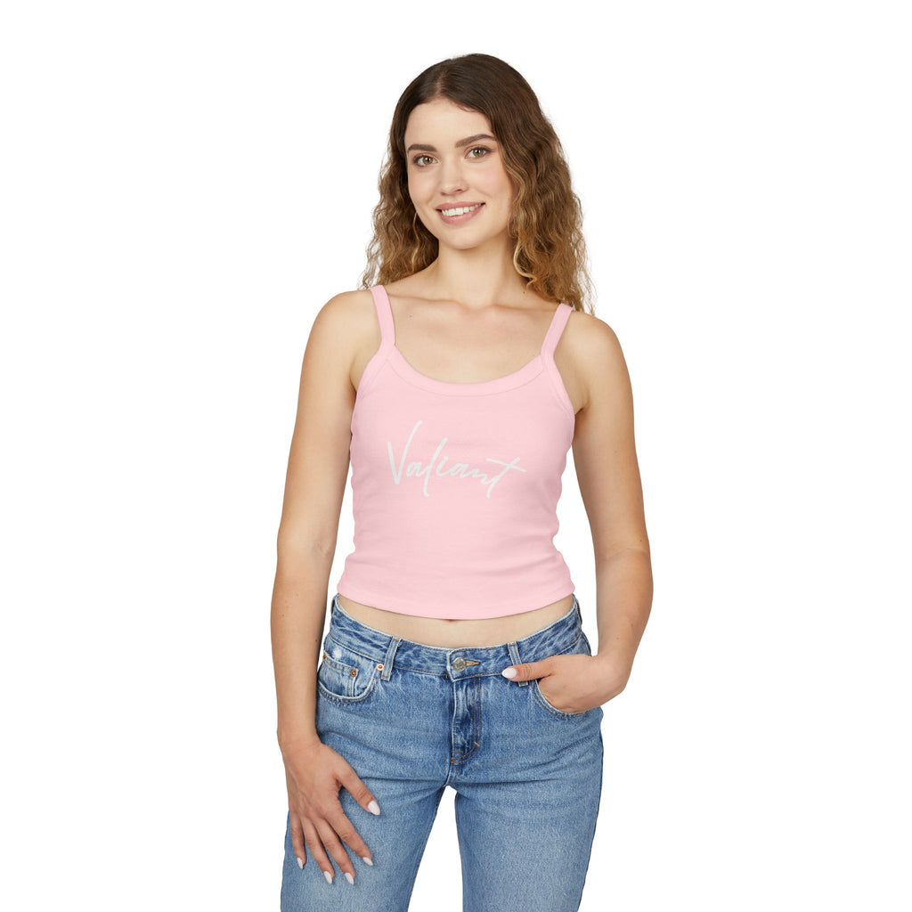Valiant Script Spaghetti Strap Tank Top — Feminine Casual Crop