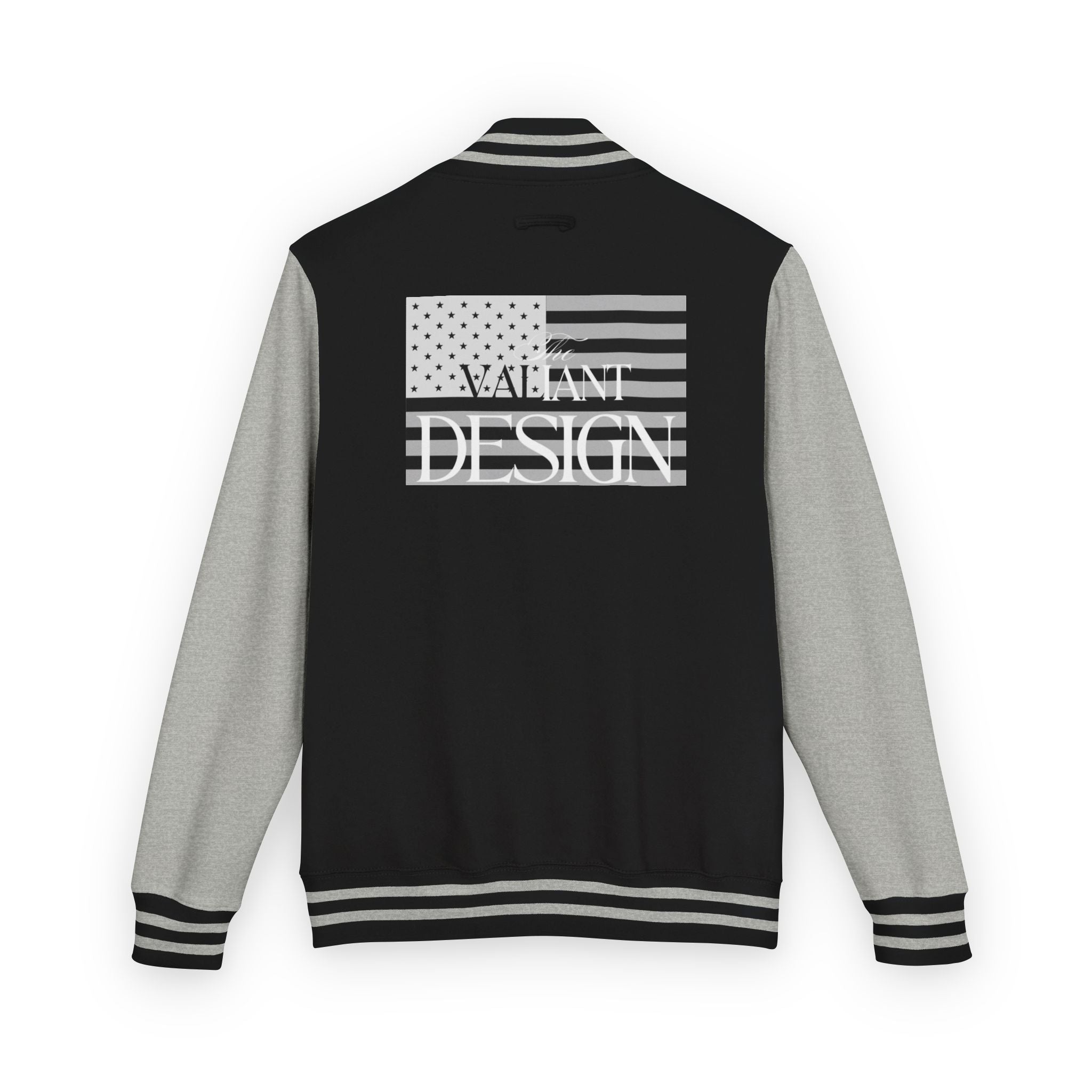 Letterman Jacket — 'Valiant Design' Script Logo with Monochrome American Flag