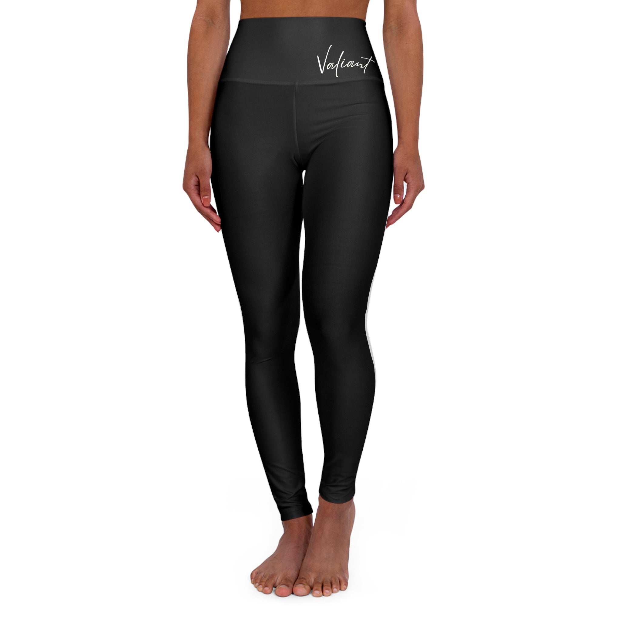 High-Waist Black Yoga Leggings with 'Valencia' Script