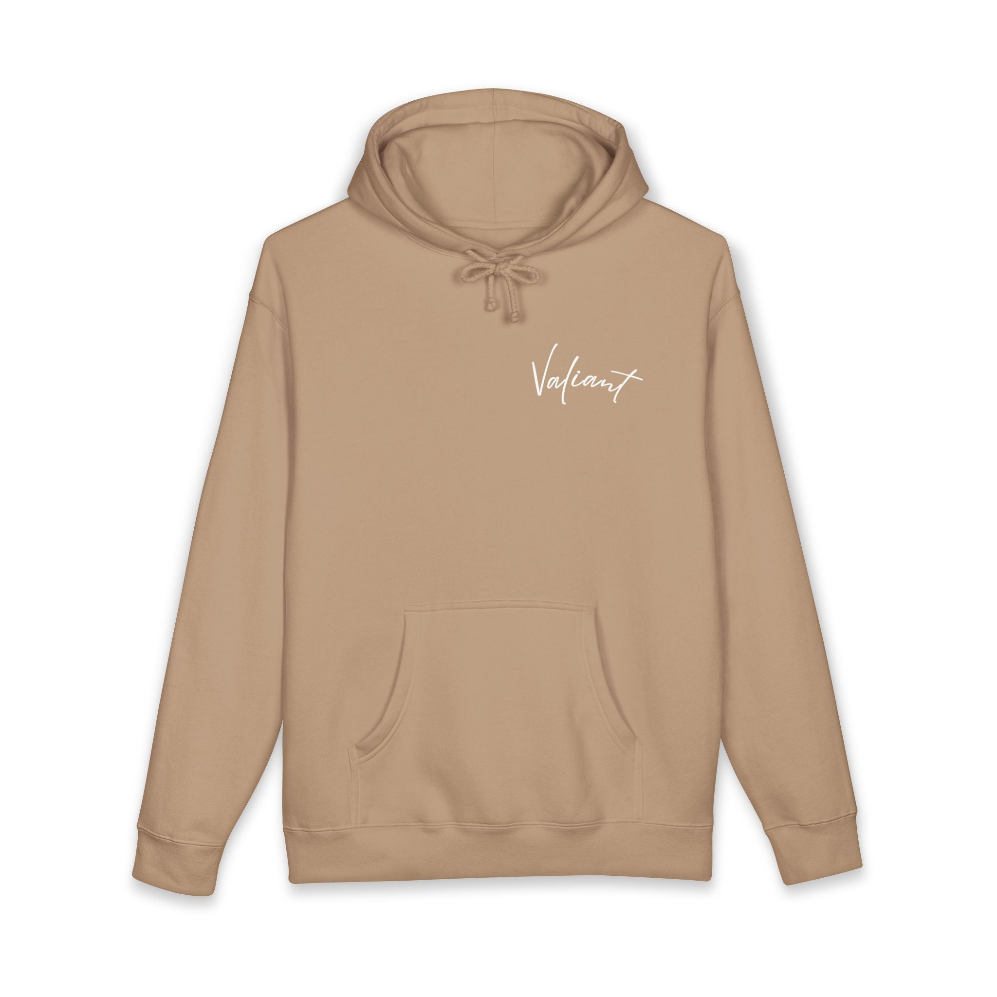 Valiant Script Hoodie — Minimalist Camel Pullover