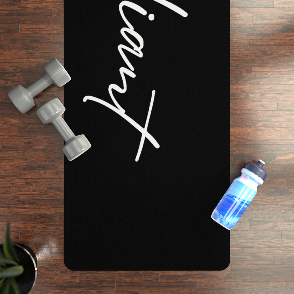 Rubber Yoga Mat — Black Script ‘Vajicant’ Non‑Slip Exercise Mat
