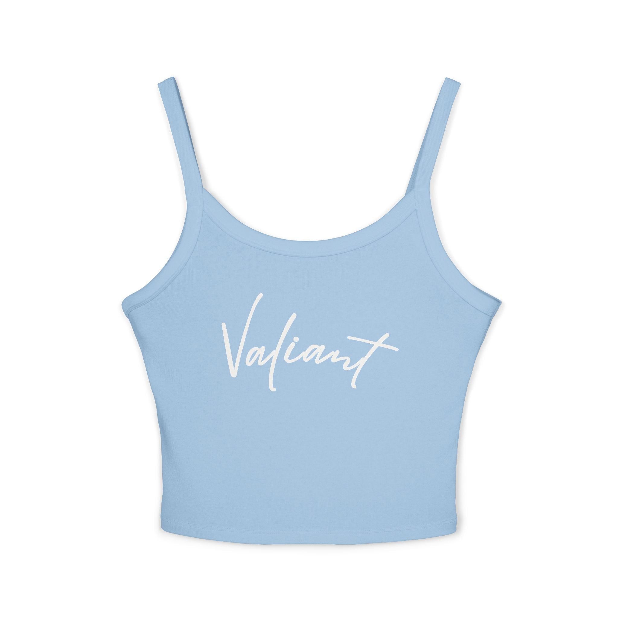 Valiant Script Spaghetti Strap Tank Top — Feminine Casual Crop