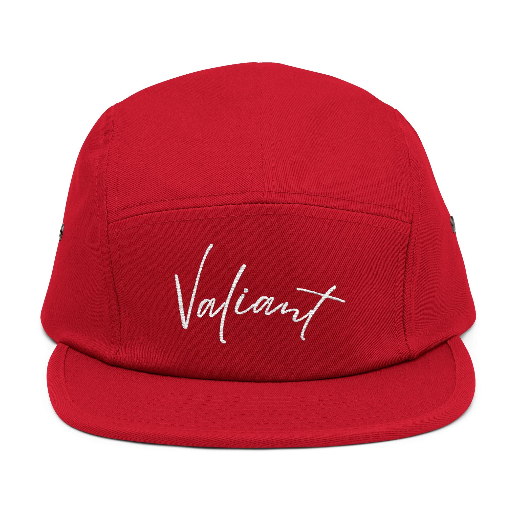 Valiant Embroidered 5-Panel Cap — Olive Casual Script Hat